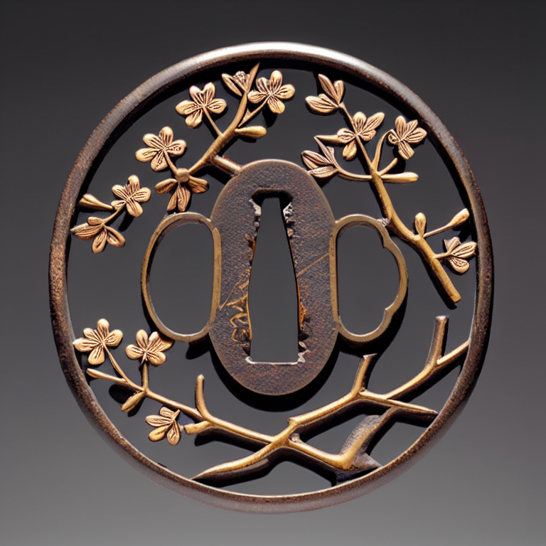 00031-2905087642-_lora_katana_tsuba-000250_0.74_,katana tsuba,copper,sakura,flower,cherry blossoms,spring,branch,.png